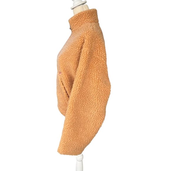 Nike Swoosh Sherpa Full Zip Cropped Jacket Tan Size Small - Picture 3 of 12